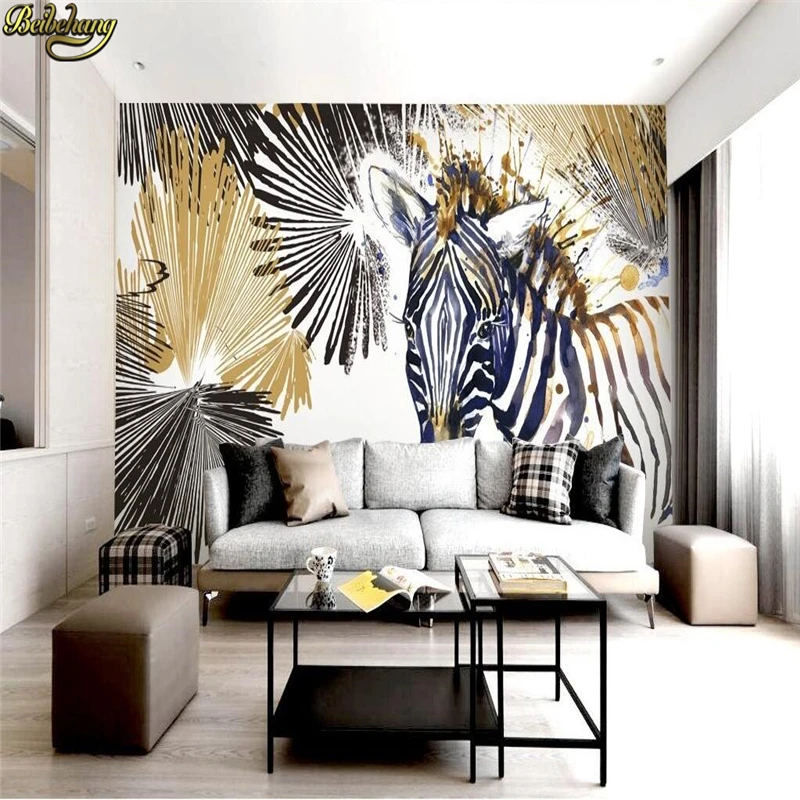 beibehang Custom Photo Wallpaper Mural Modern Fashion Simple Line Watercolor Zebra Cool TV Background Wall papel de parede