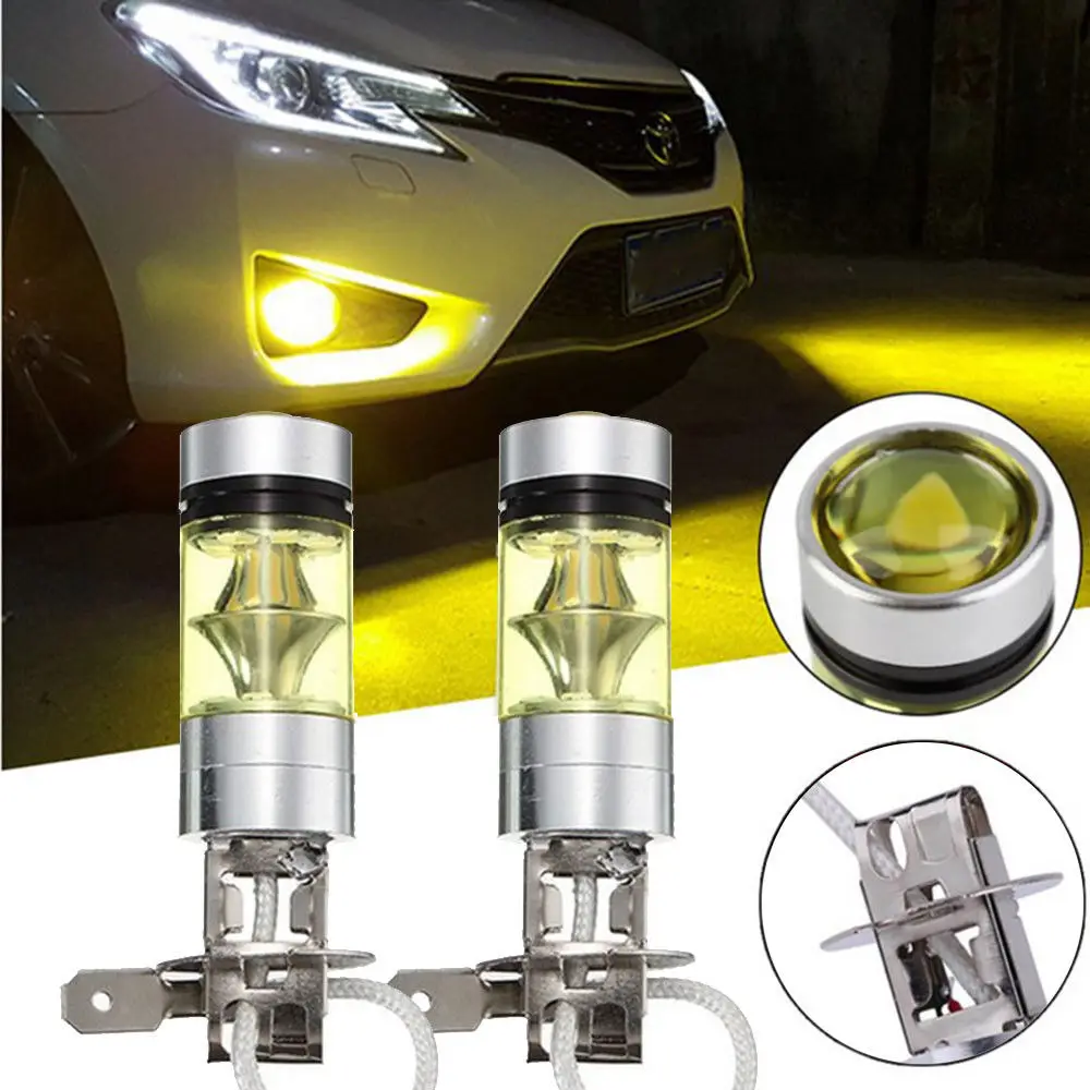 

2pcs H3 Led Fog Lamp 4300K Yellow 100W 2828 Car Fog Light Bulb DRL 2400LM High-brightness Auto Lamp Wholesale