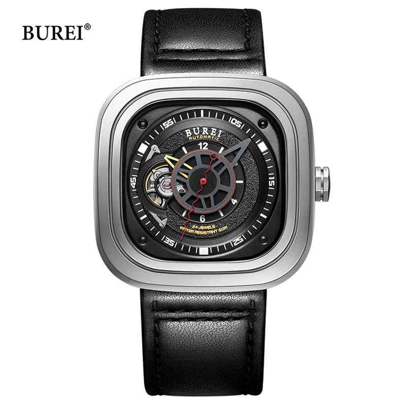 BUREI Brand Mechanical Watch Luxury Square Sapphire NH36 Movement Dress Automatic Wristwatches Waterproof for Men Montre Homme