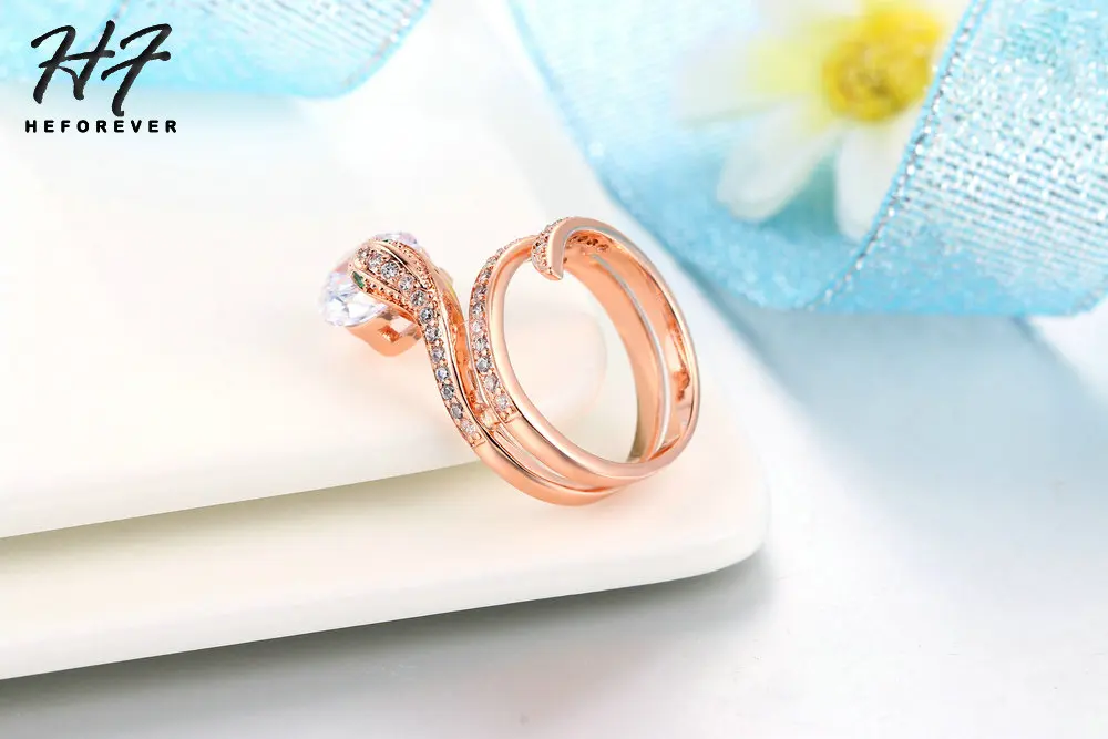 Top Qualität R149 Schlange Zeigen Wulst Ring Rose Gold Farbe Österreichischen Orange Kristalle Voll Größen Ringe für Frauen HotSale – Detail 9