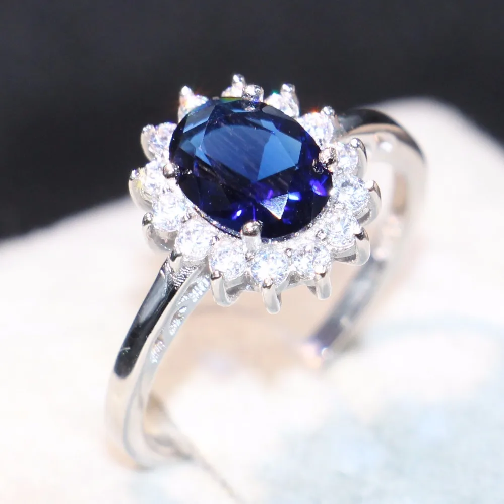 

Size 5-10 Cool Fashion Jewelry 100% Pure 925 Sterling Silver Blue 5A CZ Zirconia Party Women Wedding Princess Band Ring Gift