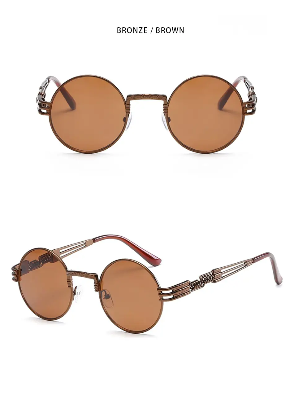 Neue Mode Retro Steampunk Runde Metall Sonnenbrille für Männer Frauen Doppel Frühling Bein Bunte Brillen Punk Gläser UV400 – Detail 17