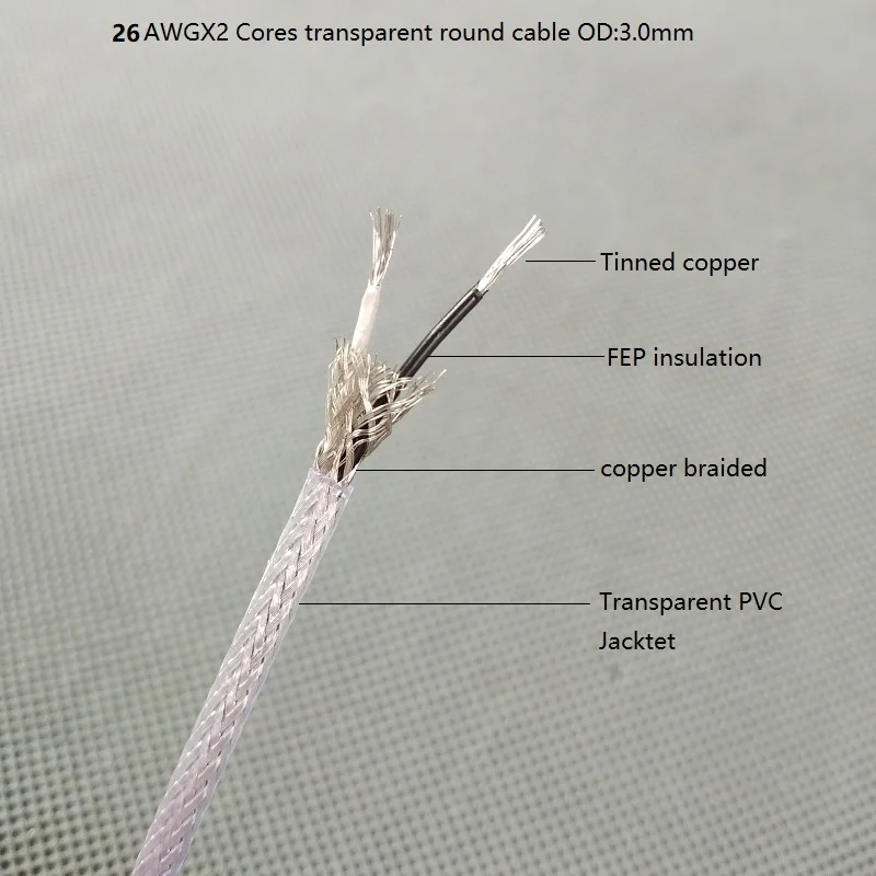 26AWG*2C FEP insulation+ transparent PVC shielded cable electrical wire pendant  lamp  power cable lighting accessories