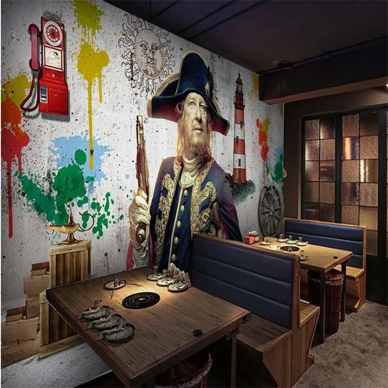 beibehang Maritime pirate retro hand - painted tooling background wall custom large and medium - sized murals silk  wallpape