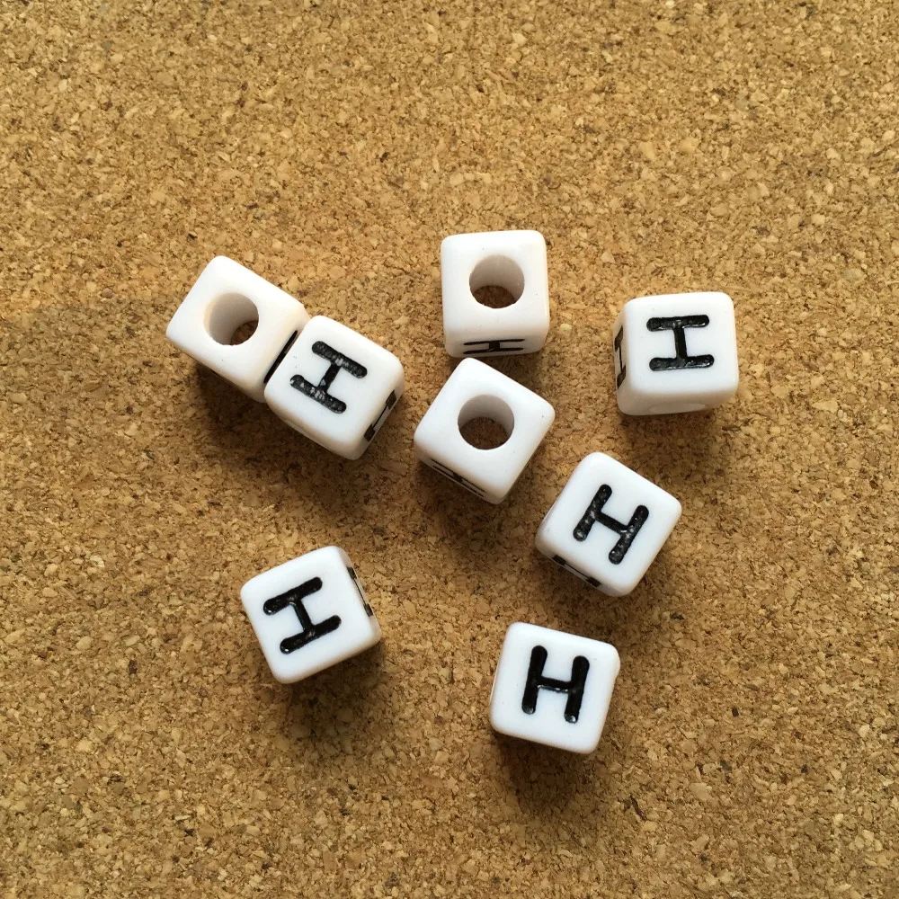 Fashion Single Initial English Character H Printing Cube Beads 8*8MM 1100pcs Square Alphabet DIY Jewelry Bracelet Spacer Beads