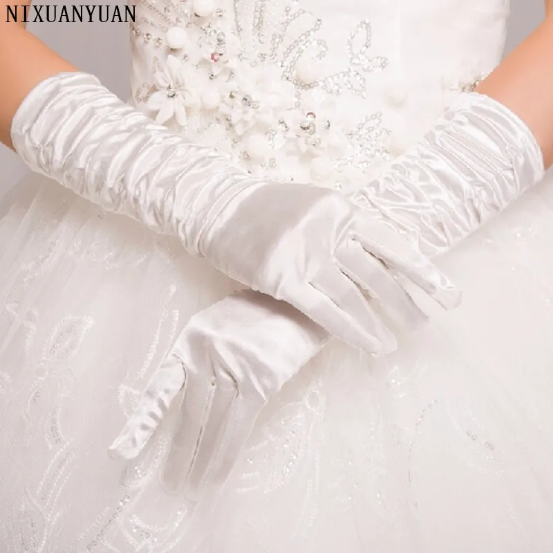 NIXUANYUAN Cheap Satin White Red Black Wedding Gloves Full Fingerless Bridal Womens Gloves Elegant Bride Long 2023