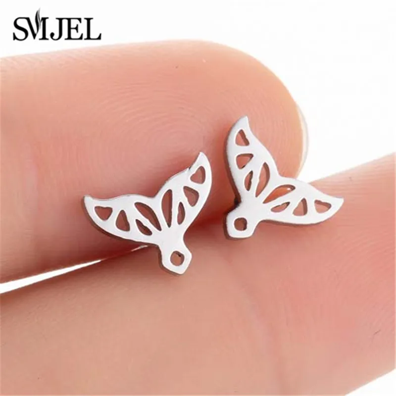 SMJEL Lovely Mermaid Tail Small Earrings Black Stainless Steel Whale Tail Stud Earring Women Jewelry Accessories Wholesale