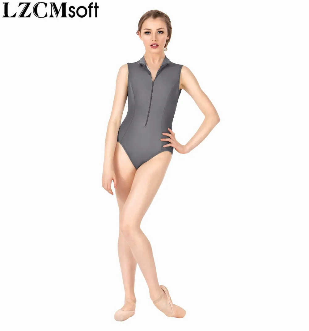 Lzcmsoft Zip Phía Trước Xe Tăng Leotard Thể Dục Dụng Cụ Bé Gái Giả Cổ Leotards Nylon Váy Múa Leotards Thun Không Tay Dancewear Top