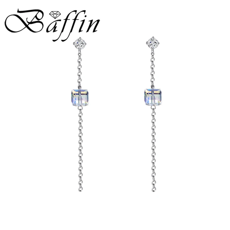

BAFFIN Long Chain Cube Beads Drop Earrings Crystals from Austria Silver Color Dangle Piercing For Women Party Jewelry