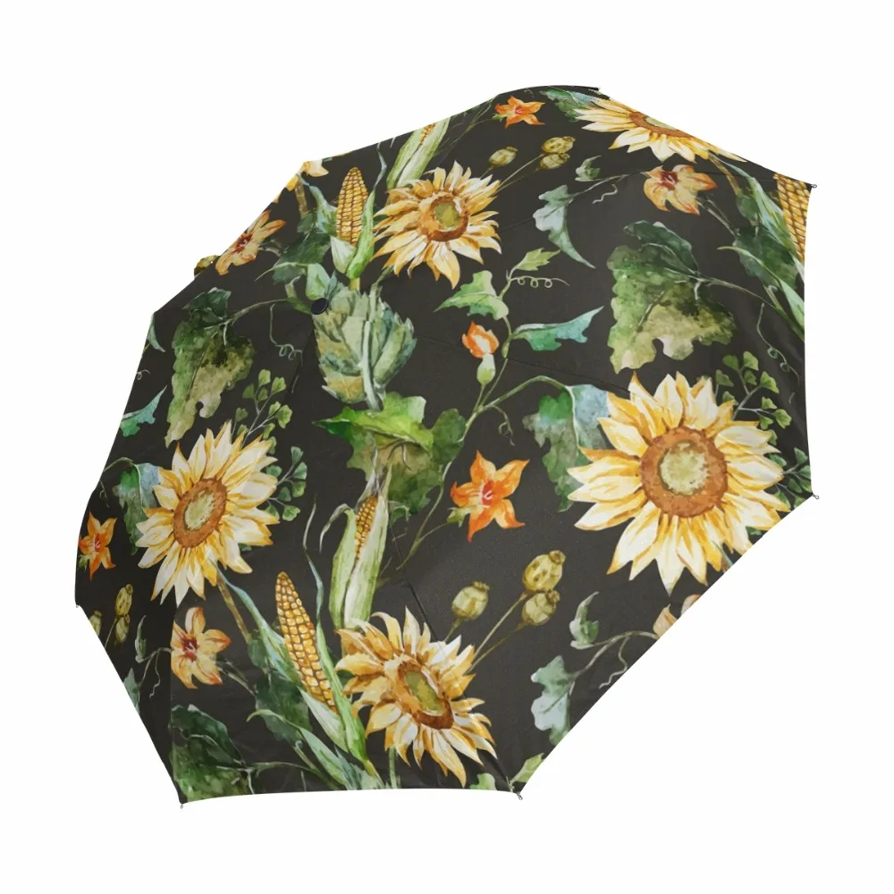 Oil Painting Sunflowers Printed Automatic Umbrella Rain Women Men Sun Rain Compact Folding Rainproof Windproof Style Parasol