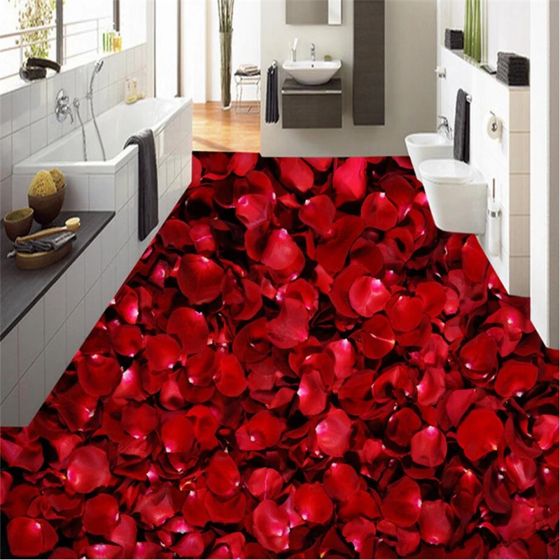 

beibehang Custom photo 3D wear-resistant PVC flooring beautiful romantic rose petal flooring 3D stereo bathroom floor painting
