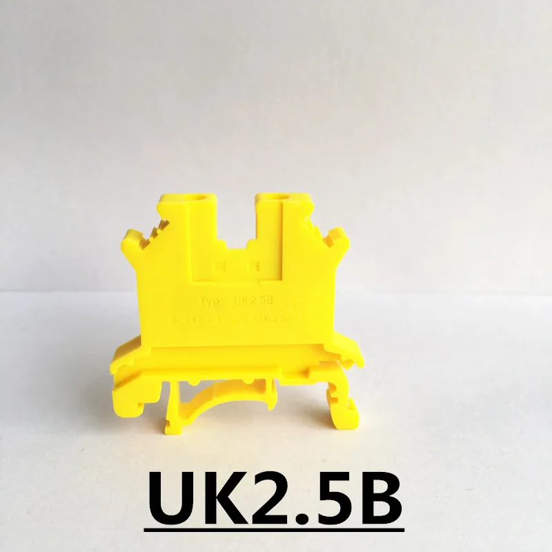 10Pcs yellow color Terminal blocks UK2.5B DIN rail Wiring board connector terminals copper part 2.5mm UK-2.5B