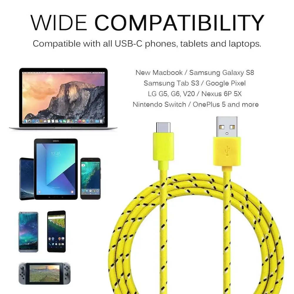 USB Type C สำหรับ Samsung Galaxy S9 Oneplus 6T Fast ชาร์จข้อมูล Sync USB C Cable สำหรับ Xiaomi redmi หมายเหตุ7 Mi 9สาย Type-C