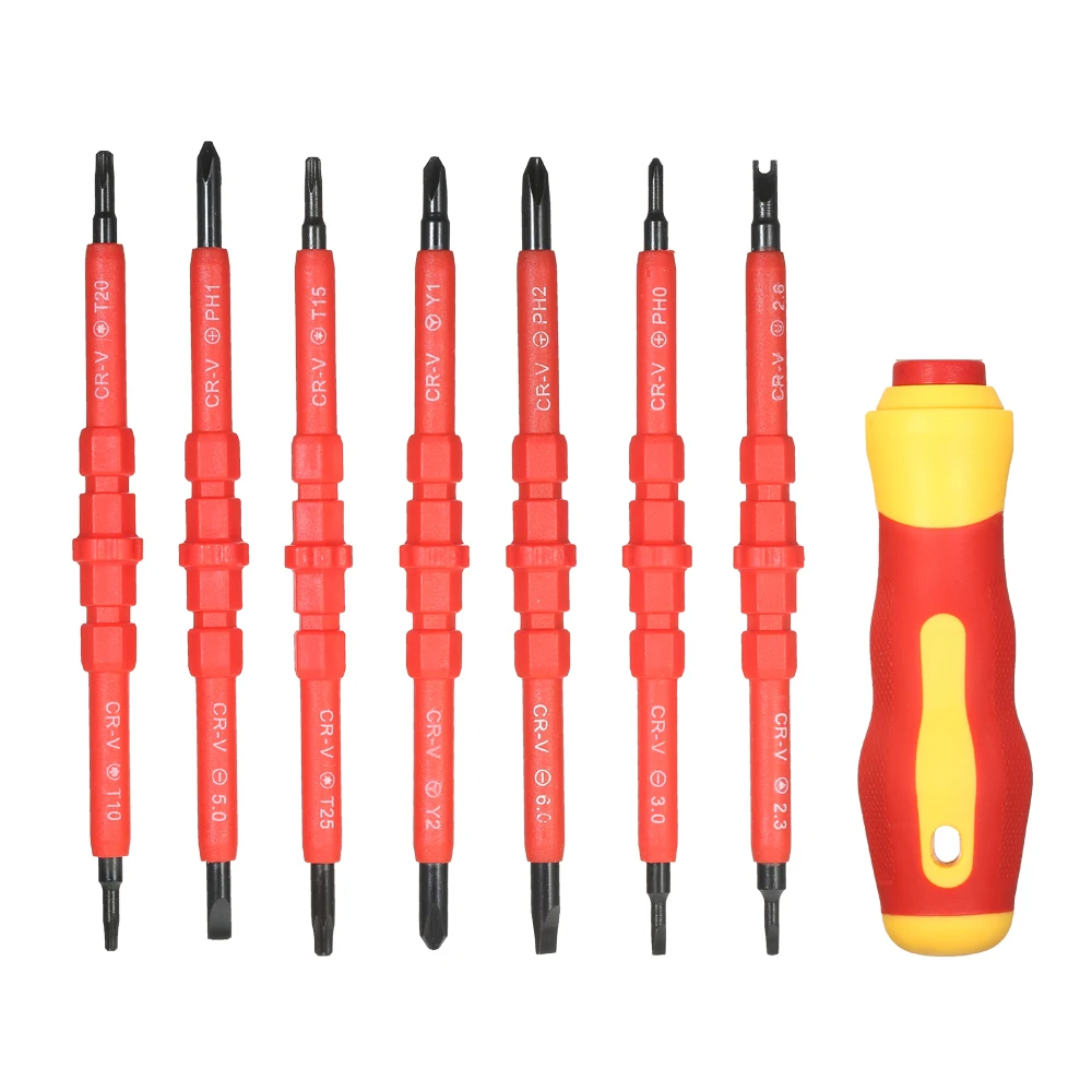 13pcs 1000V Changeable Insulated Screwdrivers Set with Magnetic Slotted Phillips Pozidriv Torx Bits Electrician Repair Tools Kit