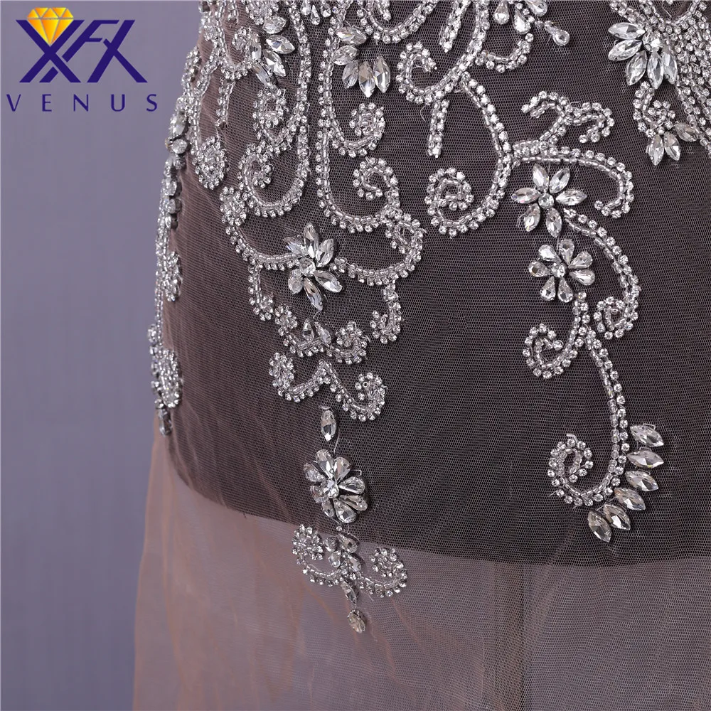 XFXvenus Pretty beads rhinestone patches flower beaded bodice applique crystals applique big size for wedding dresses