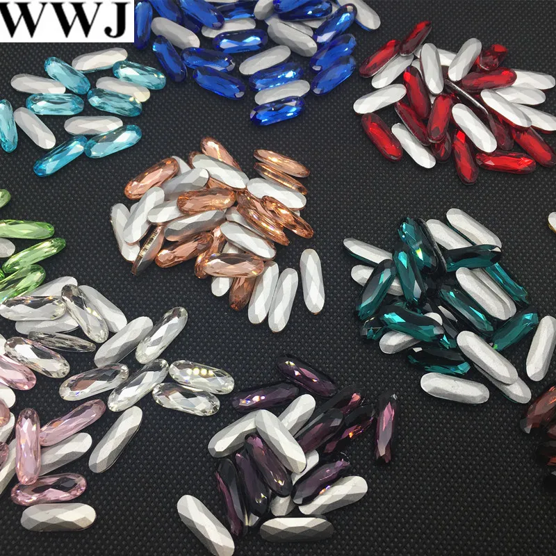 

WWJ ALL colors All sizes 5x15mm 7x21mm Crystal Rhinestone Glass Long Classical Oval Pointback Stone For Clothing Decoration