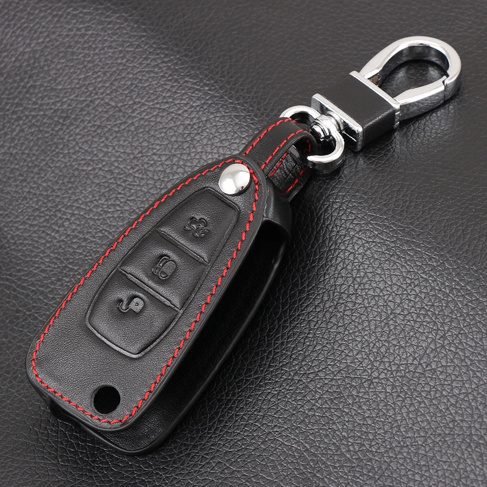 Leather 3 Button Car Remote Key Fob Shell Cover Case For Ford Ranger C-Max S-Max Focus Galaxy Mondeo Transit Tourneo Custom