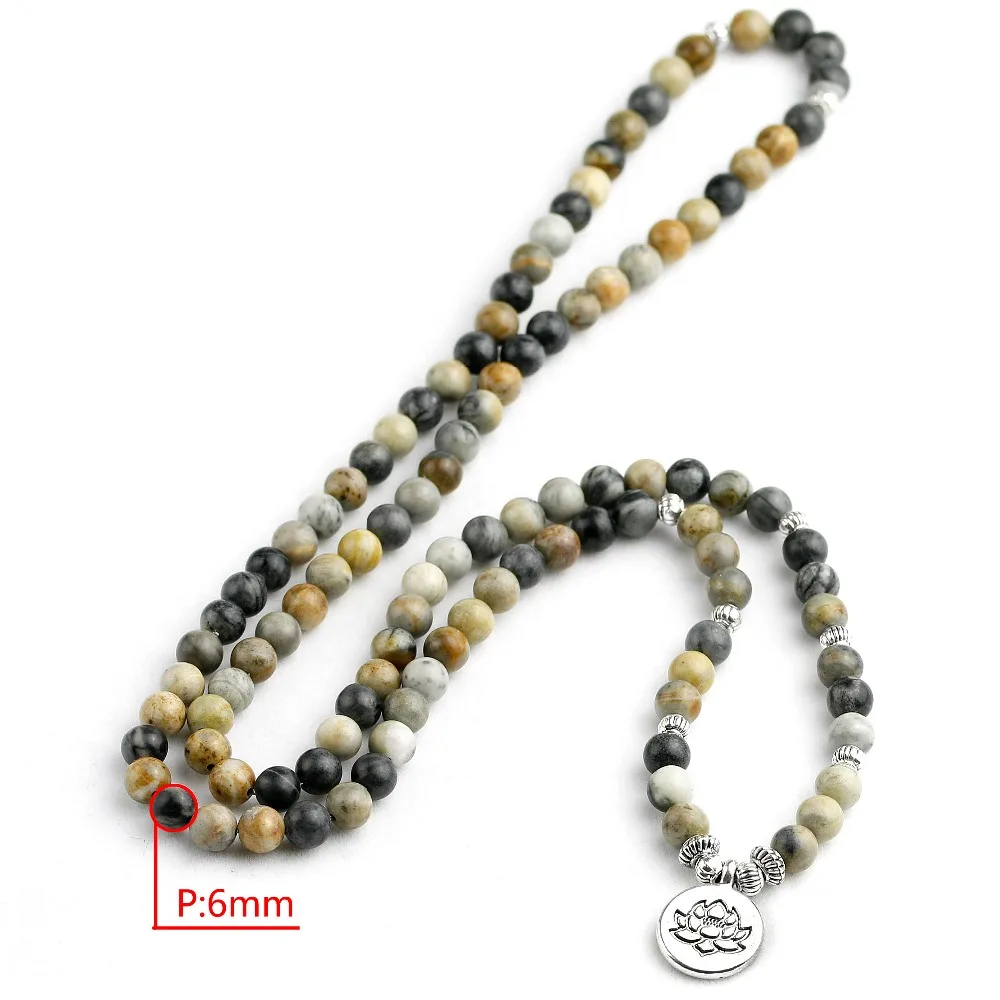 Multilayer Natural Picasso 6MM Beads Bracelet Tibetan Buddhist Mala Buddha Charm 108 Bracelet Yoga Rosary Stone For Women Men