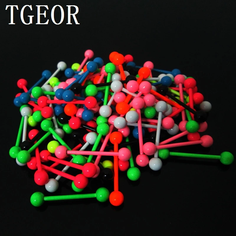 Free shipping wholesale Charm 100pcs neon colors 1.6*18*5/5mm surgical Stainless Steel STRAIGHT barbell piercing tongue ring