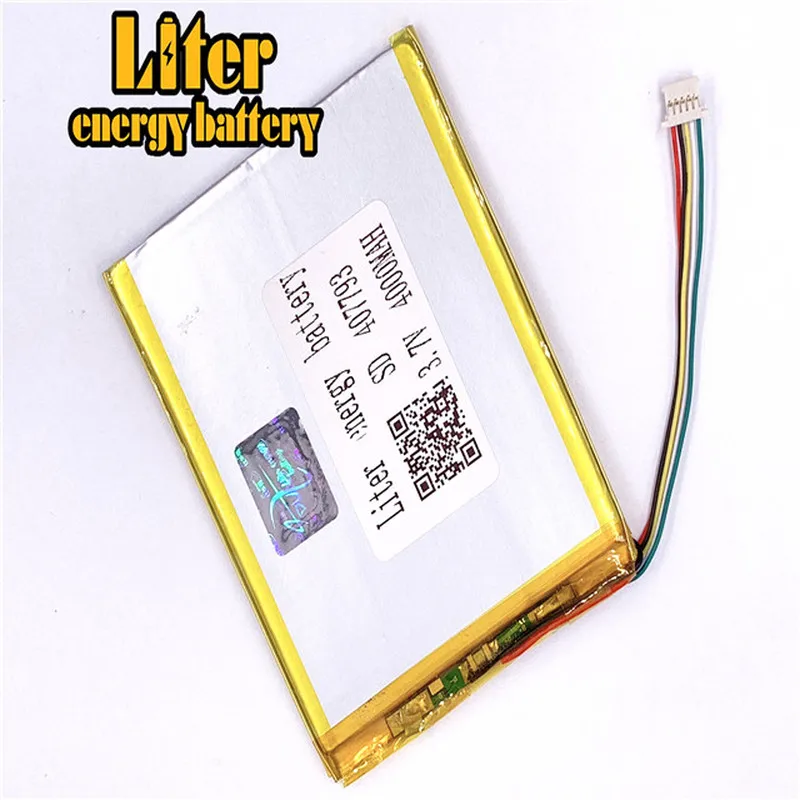 1.0MM 5pin connector 3.7 V 407793 4000mah Tablet PC Battery lithium polymer li-ion rechargeable battery lipo battery