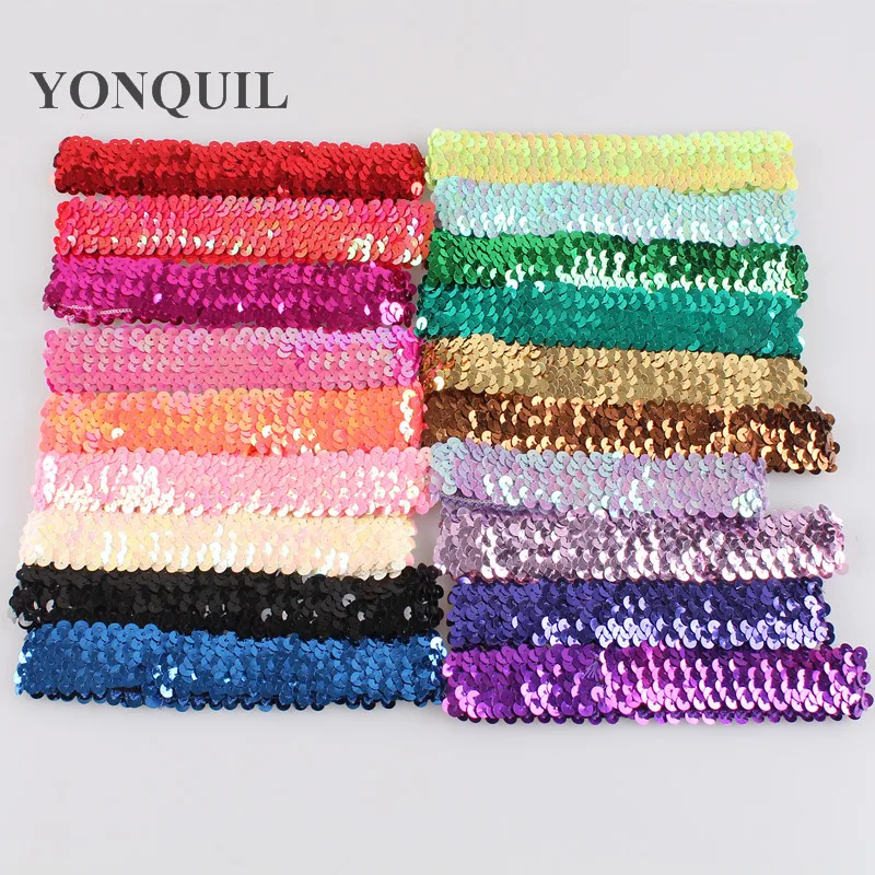 21Colors New Beautiful Glitter Sequins Headbands girls kids Hair Accessories Elastic Hair Band Sports Headwear 100pcs/lot