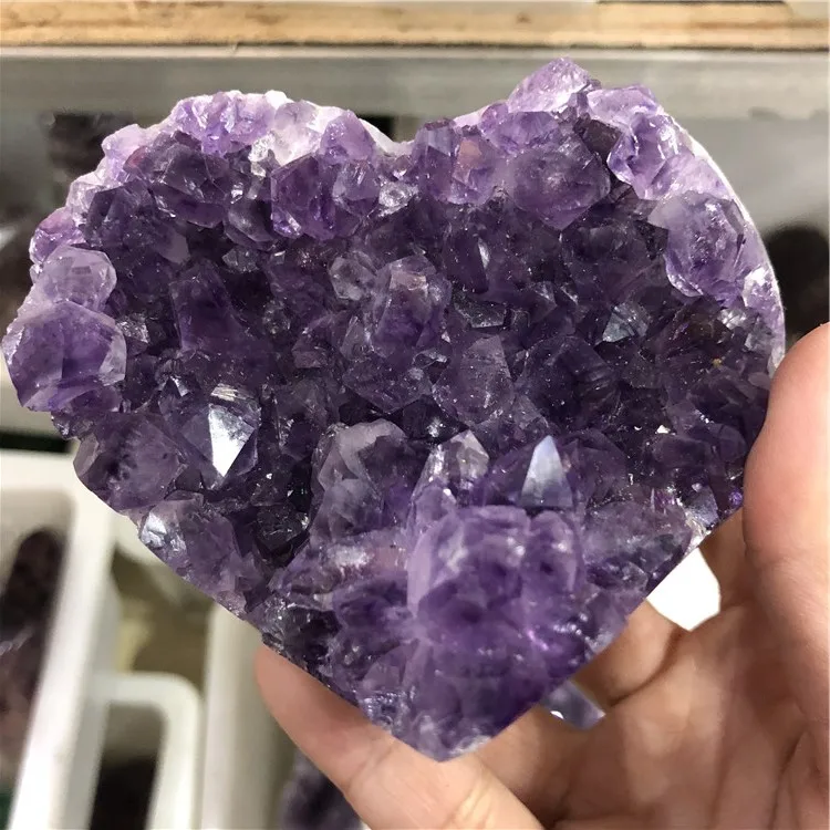 large size amethyst cluster geode heart  uruguary amethyst crystal heart dark purple