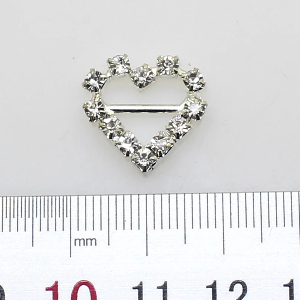 ZMASEY 18mm Heart Buckles 10Pcs/Lot Sweet Heart-shaped Rhinestone Buckle Slider for Wedding Invitation Letter