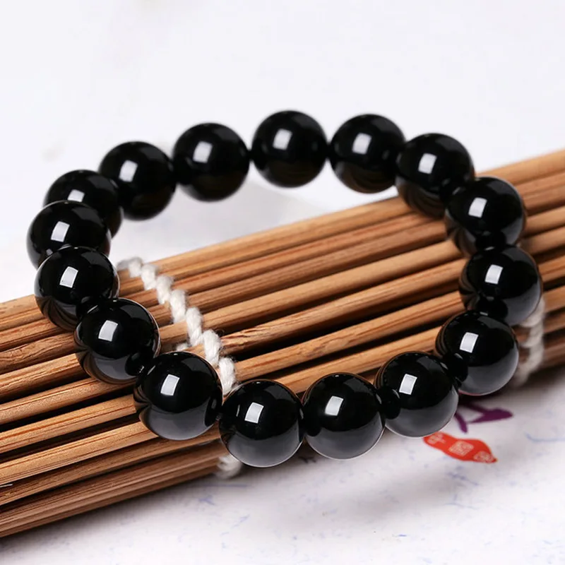 6mm 8mm 10mm 12mm 14mm Natural Stone Black Onyx Agates Round Beads Bracelet Polish Agat Distance Bracelet