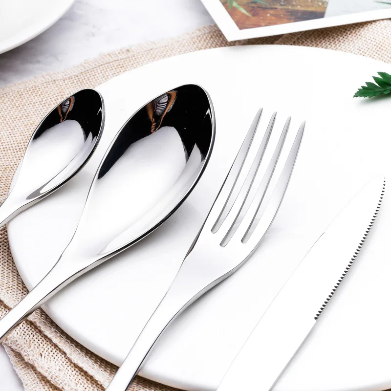 24Pcs Kaya 18/8 Stainless Steel Cutlery Silver Dinner Knife Fork Set Luxury Western Restaurant Tableware Set Kitchen Accessories