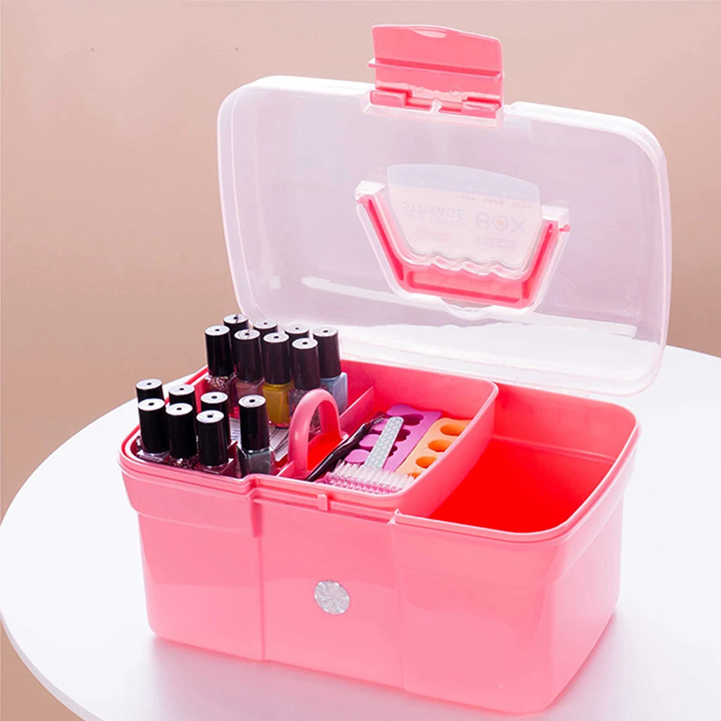 Double Layer Nail Art Tools Organizer Container Gel Nail Polish Storage Box Multi Functional Nail Dryer Holder Case