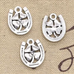 15pcs Charms Horseshoe Lucky Clover 18x15mm Antique Bronze Silver Color Plated Pendants Making DIY Handmade Tibetan Jewelry