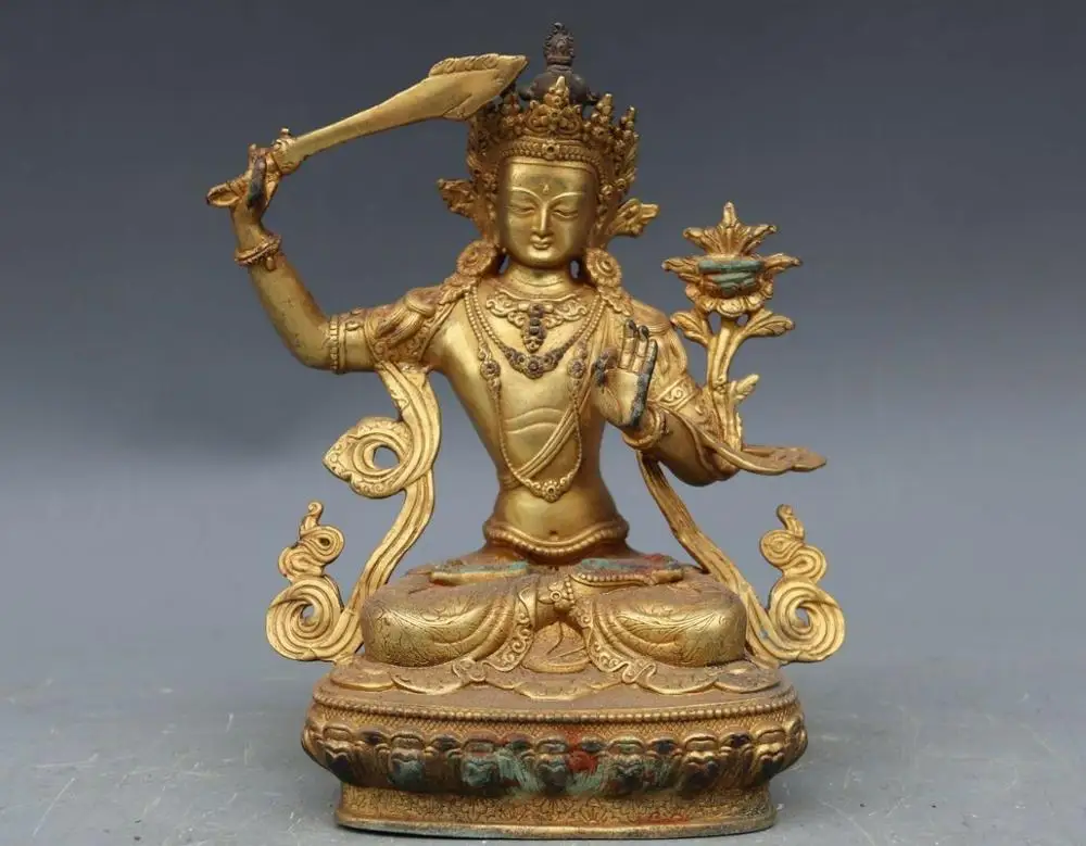 

23cm Folk Copper Bronze Manjusri Manjushri Guan Yin Kwan-yin Boddhisattva Buddha off 50%