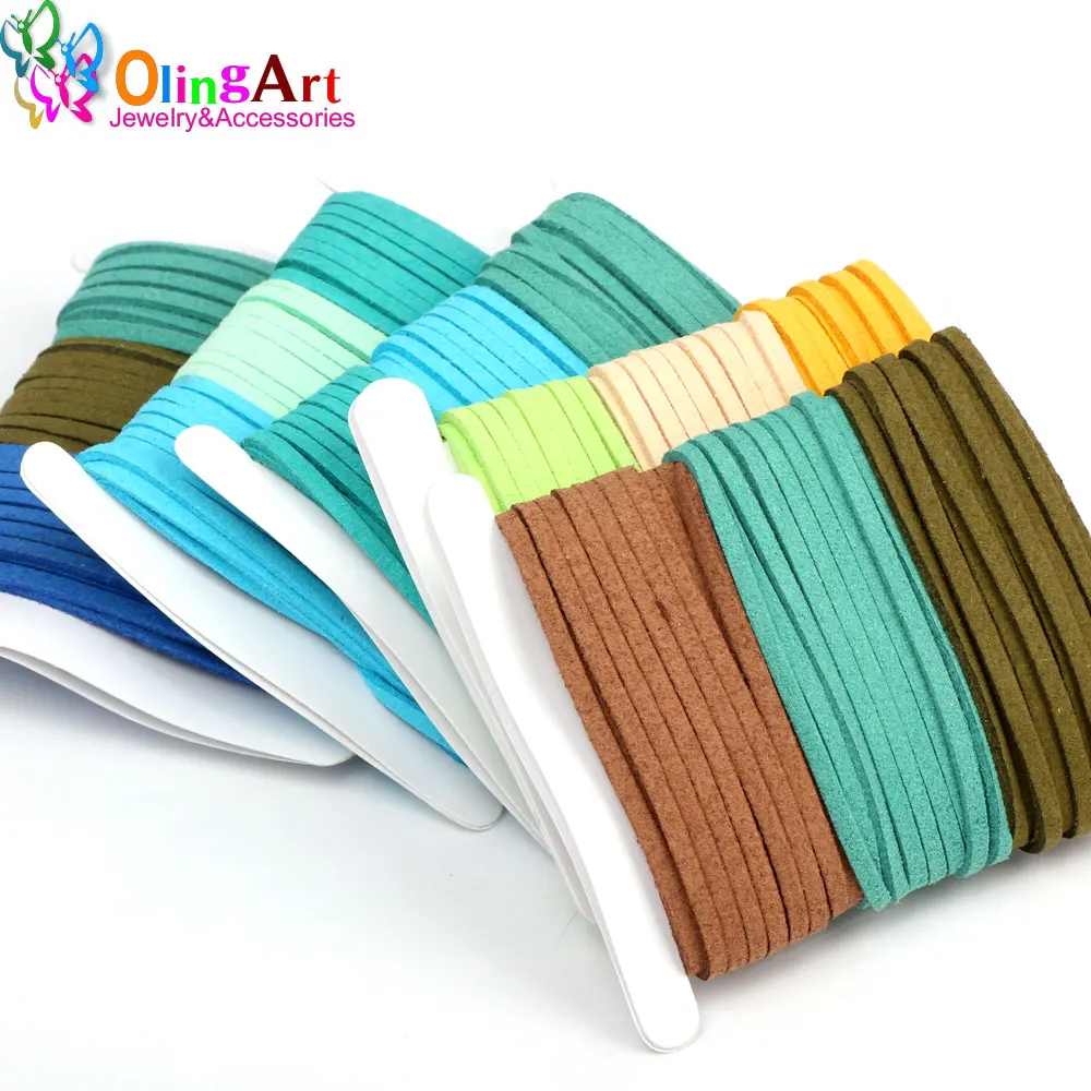 OlingArt 3*1.5mm 9M Green Faux Suede Cord /flat Leather Cord Rope/Line Accessory earrings Bracelet necklace jewelry making