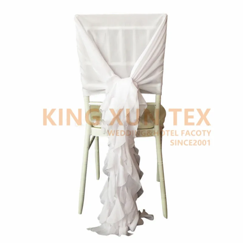 White Color  Chiffon Chair  Cover Cover Hood With Ruffles Willow Chair Covers For Wedding Decoration