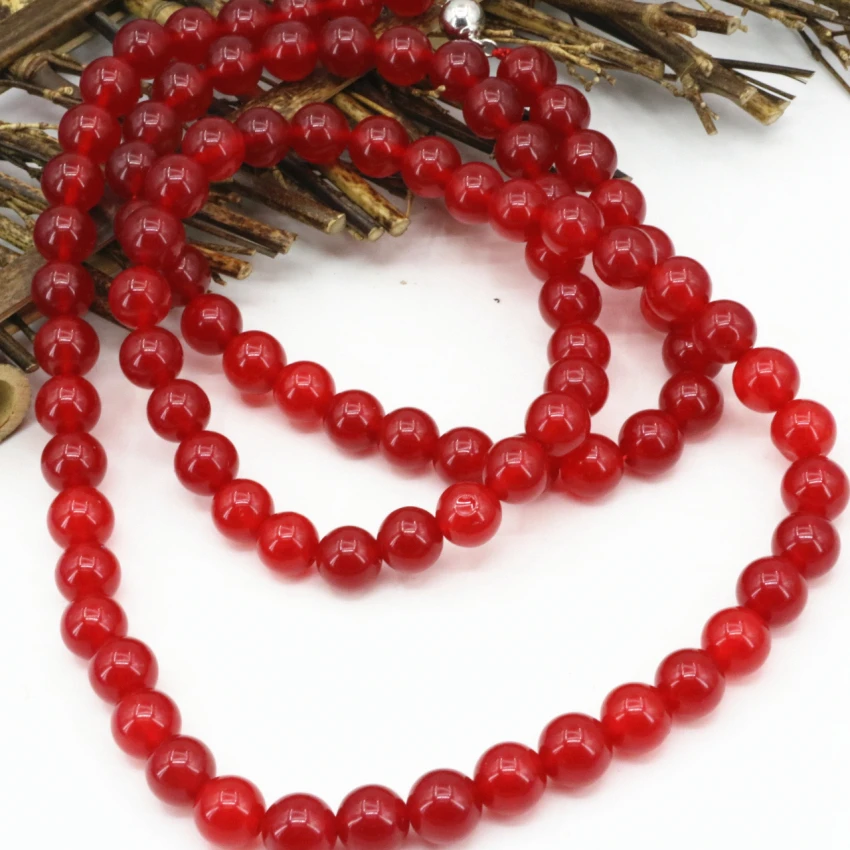 New fashion charms natural round red stone jades chalcedony 10mm beads long chain necklace for women gifts jewelry 34inch B3210