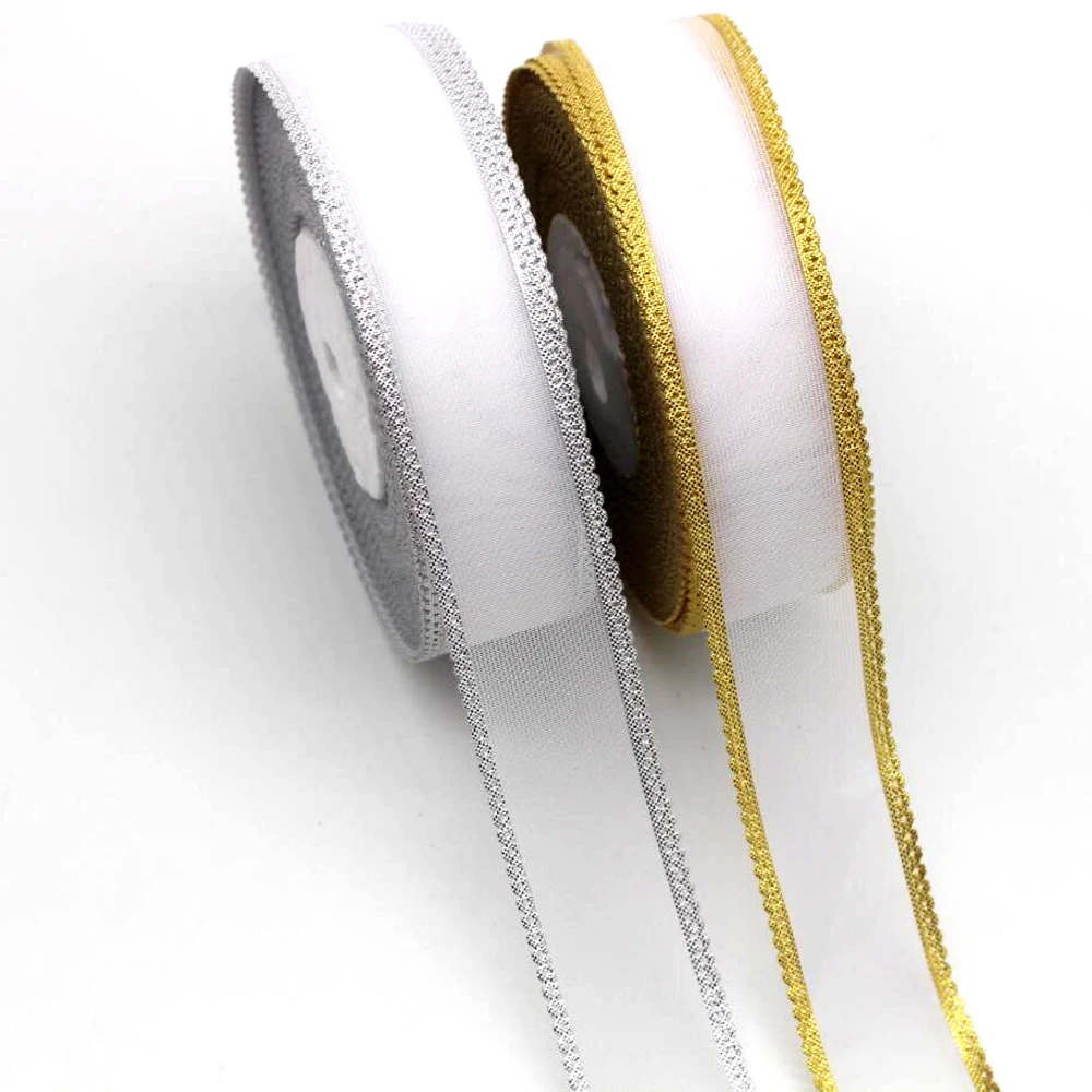 25MM 5 Yards 10 Yards 20 Yards Tulle Gold Silver Edge Lace Ribbon DIY Handmade Material Yarn Hair Bows Fashion Gift Wrapping