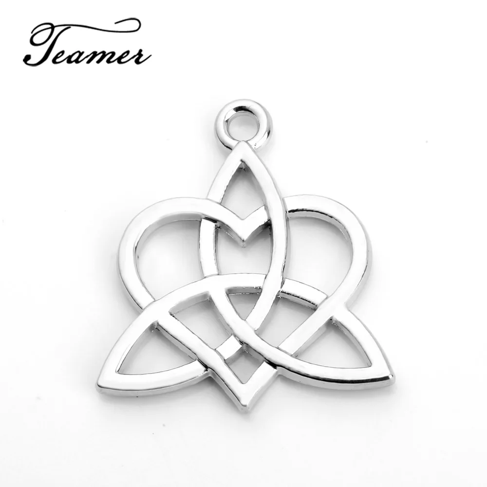 Teamer 10/15pcs Witch knot Charms For Jewelry Making Antique Metal Heart Celtics Knot Pendant Necklace Accessories Wholesale