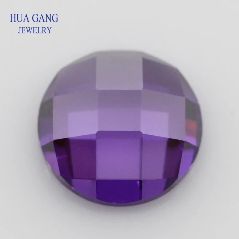 

Purple Cubic Zirconia Stone Round Shape Flat Bottom Checkerboard Cut Loose CZ Stone Synthetic Gems For Jewelry 5mm 8mm