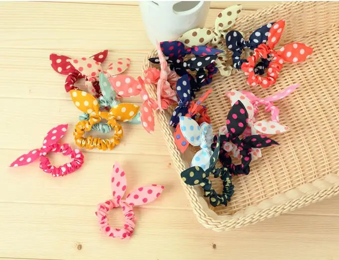 10PCS/lot Fashion Girls Hair Band Mix Styles Polka Dot Bowknot Rabbit Ears Elastic Hair Ropes Ponytail Holder for Woman Headwear