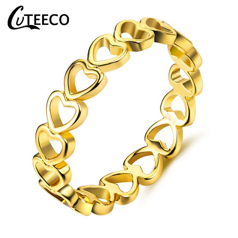 CUTEECO 2021 Fashion women Ring Rose Gold Color Heart Shaped Wedding Ring zircon Rings Glamour Jewelry Anillos Mujer