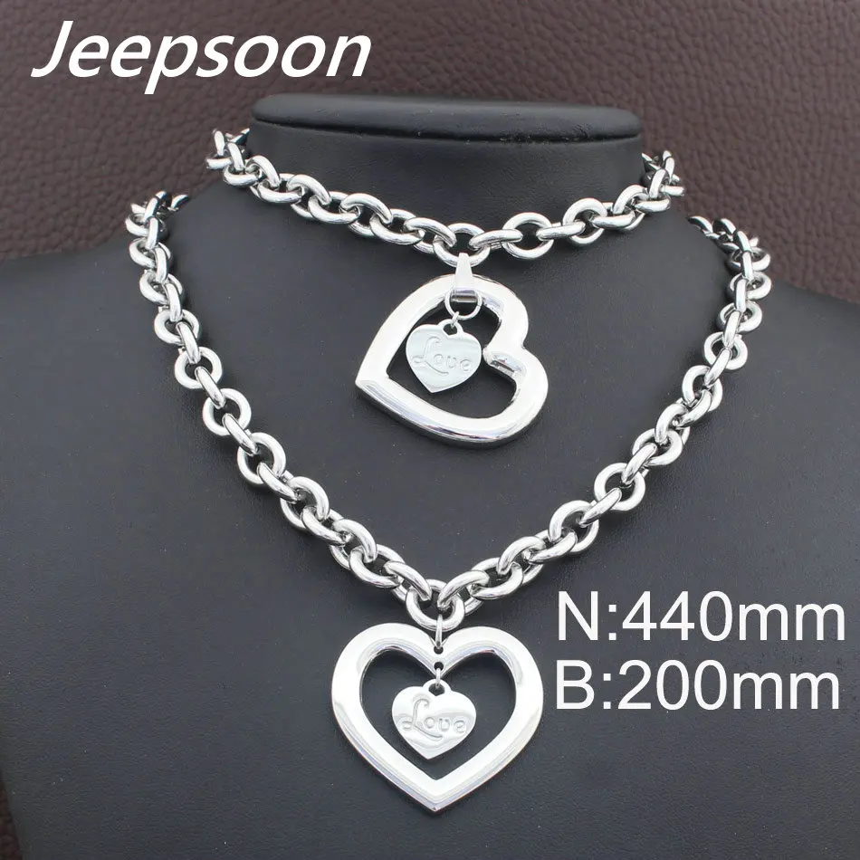 

HOT Stainless Steel fashion Heart Jewelry gold color Necklace Bracelet stud earrings sets for women SBJFLYCD