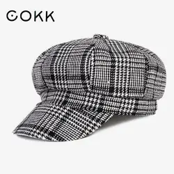 Women Newsboy Cap Autumn Winter Black Felt Hats For Women Vintage Thick Octagonal Cap Female Casual