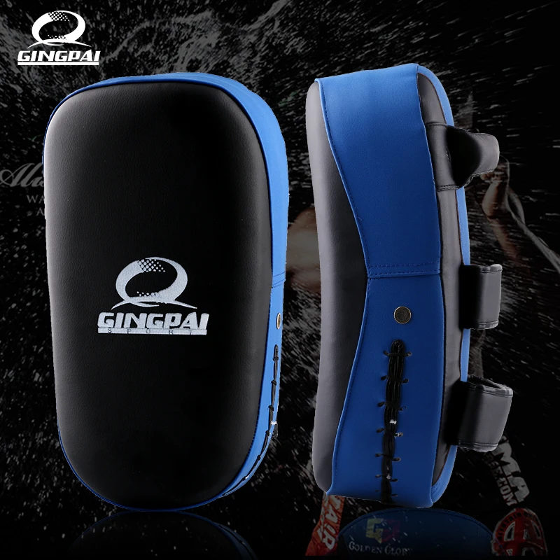 Wholesale Blue PU Leather Sport GYM Equipment Muay Thai Kick Boxing Training Shield Curve Focus Pads Punch MMA Foot Target