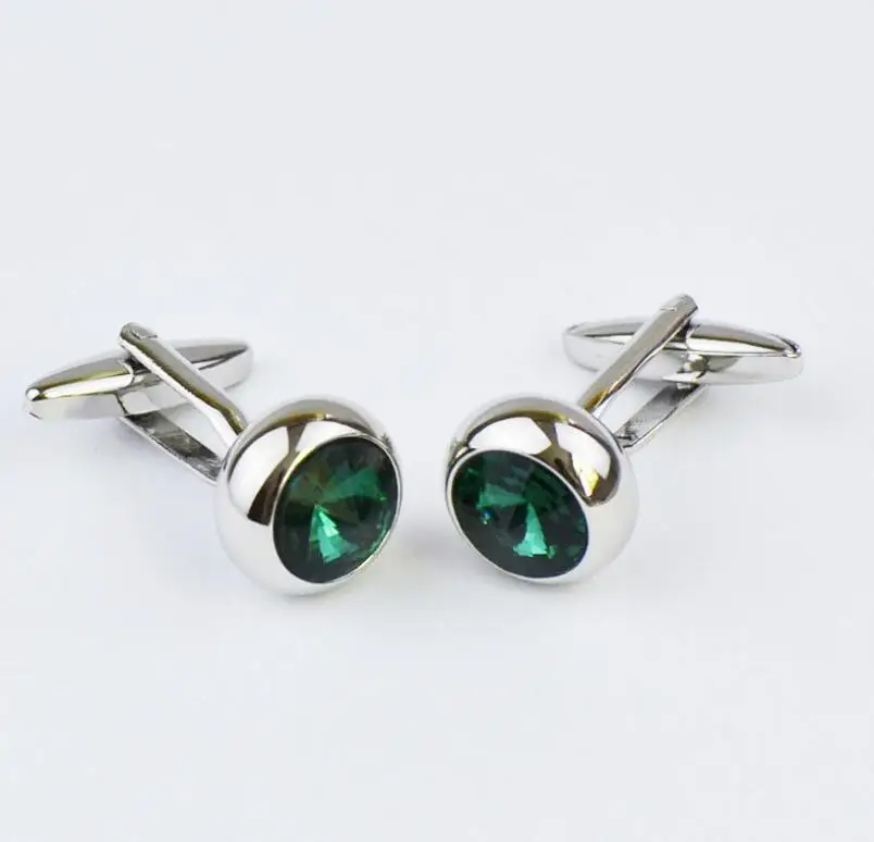 iGame Men\'s Designer Cuff Links Silver Color Brass Material Green Stone Design Shirt Cufflinks Free Shipping