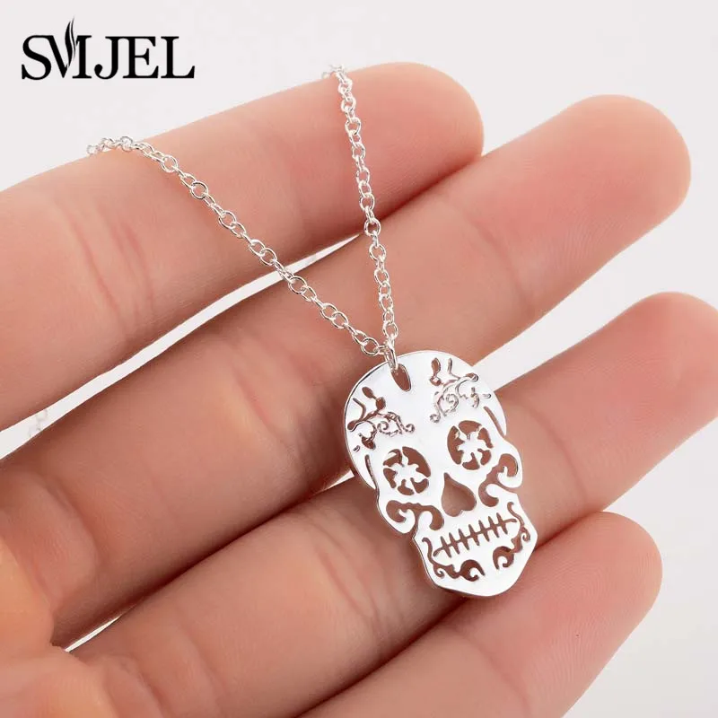 SMJEL Vintage Skeleton Pendant Necklace Women Ethnic Skull Necklaces Choker Mexican Skull Jewelry Halloween Gifts collier femme