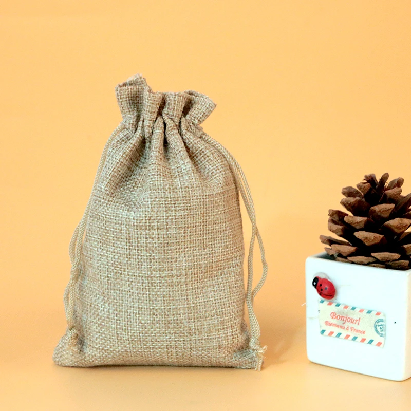 

10*14cm 100pcs Brown Jute Bags Drawstring Gift Bag Incense Storage Party Favor Boutique Jewelry Packaging Bags Small Linen Bag