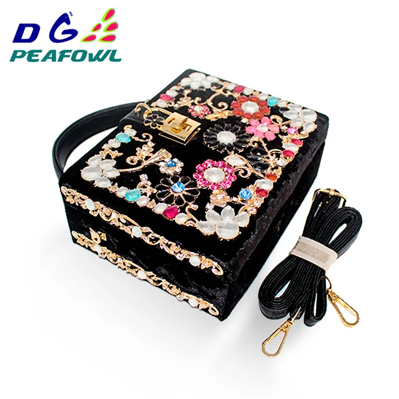 Fashion Prom evening bag diamond flower Clutch Bag hollow relief Corduroy/PU Ballot lock luxury handbag banquet bag party purse