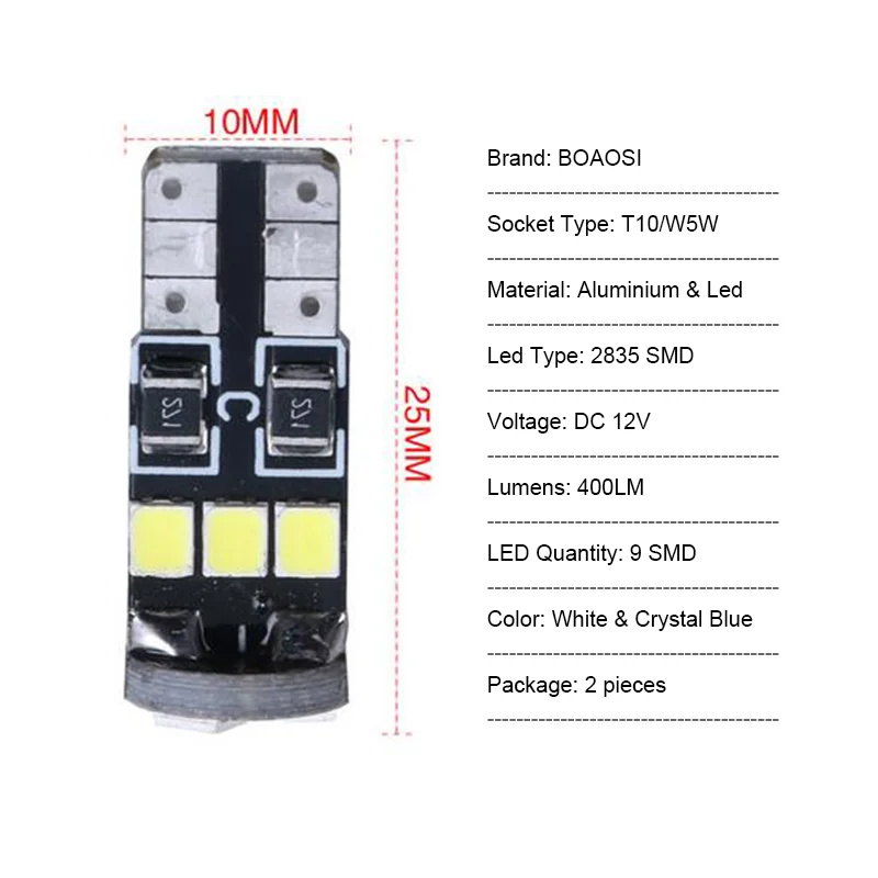 BOAOSI 2x Canbus LED T10 W5W Clearance Parking Light Wedge Light For Mitsubishi asx lancer 10 outlander 2013 pajero l200 Expo