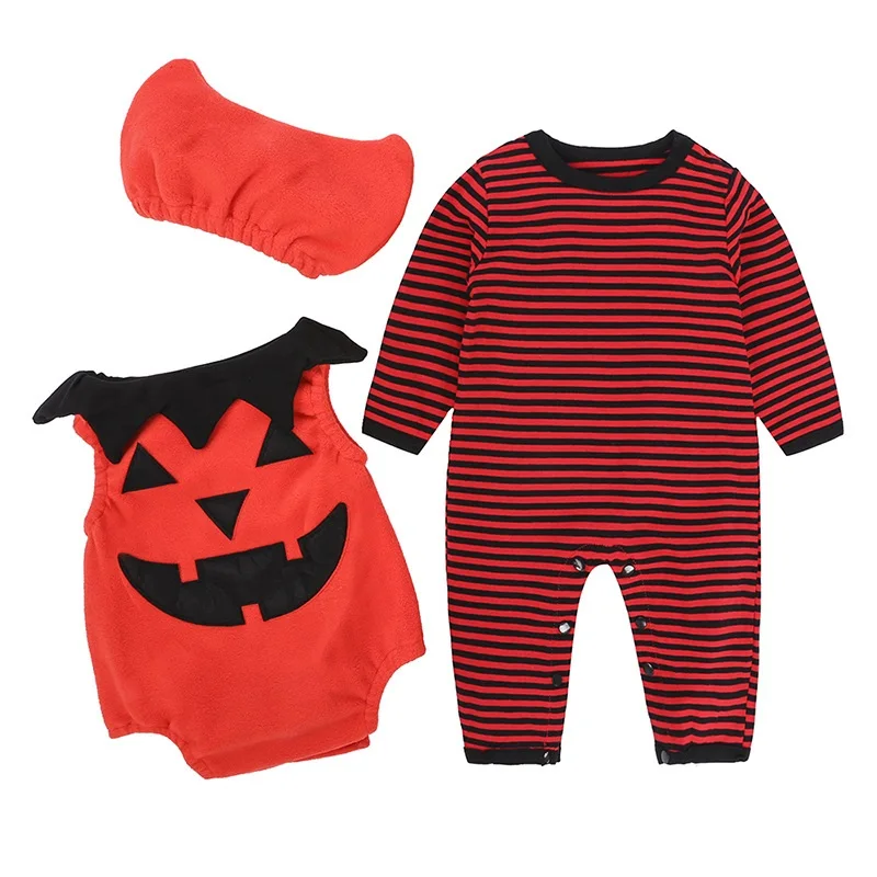 

Pumpkin Costumes Baby Halloween Clothes Suits Newborn Rompers jack-o'lantern Fleece Vest Outfit Sets Cotton Jumpsuit Cap 0-2Year