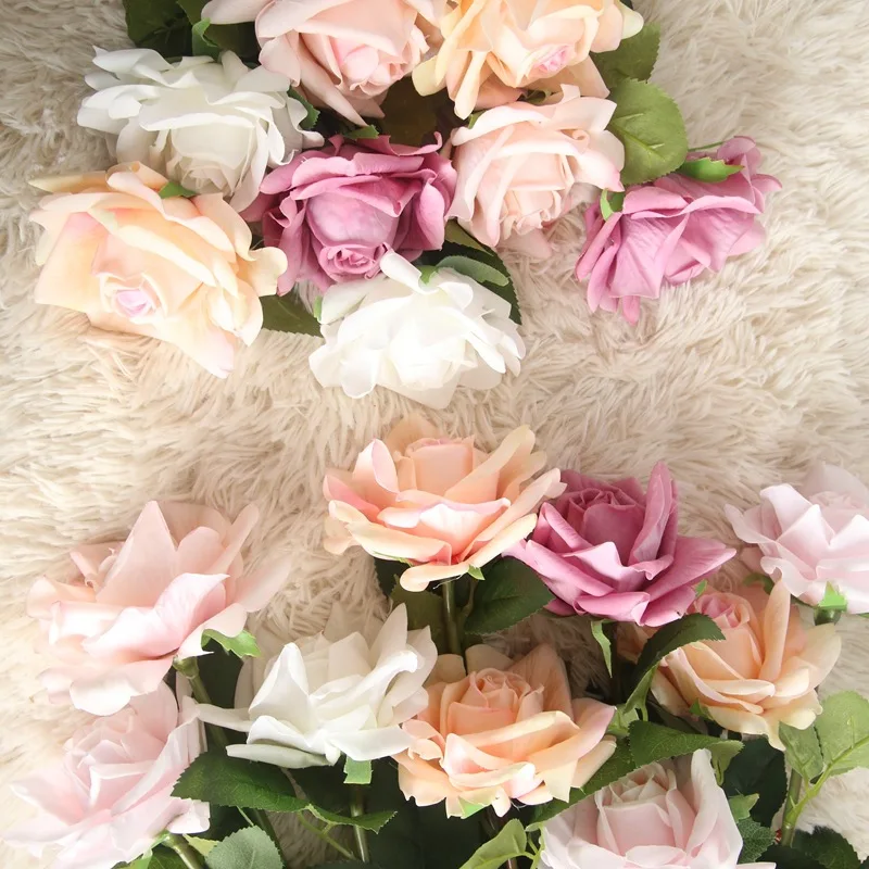 Artificial Rose Flowers for Decoration, Silk Flowers, Floral Latex, Wedding Bouquet, Home Party Design, 12cm, 5 PCs/Lot